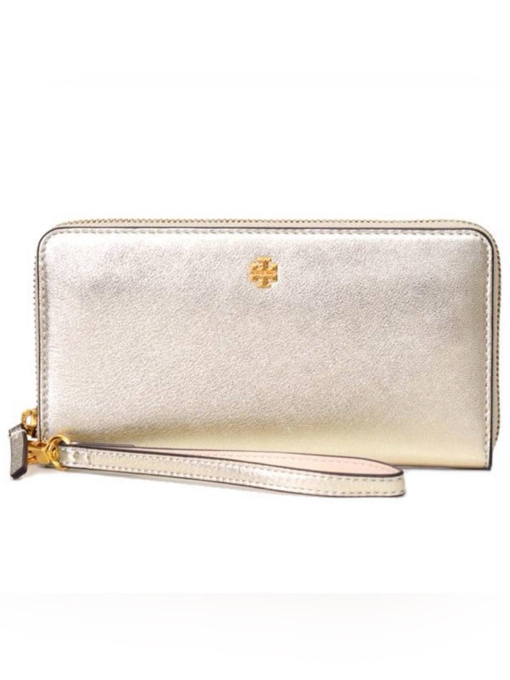 Tory Burch Emerson Metallic Wristlet Zip Continental Wallet